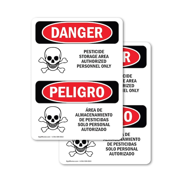 Signmission Pesticide Storage Area Personnel Only Danger Sign, Vinyl Decal, 7in W x 10in L, 2PK OS-2PACK-DS-D-710-VS-2036 - main